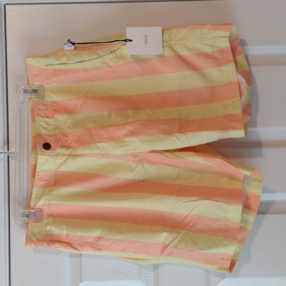 Onia Men's Swim Trunks - Peach and Pale Yellow Stripes